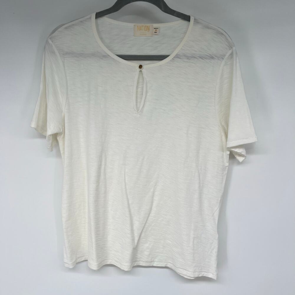 Nation LTD. Space Dye Cotton Tee Womens Sz M Cream Short Sleeve Boxy Lightweight